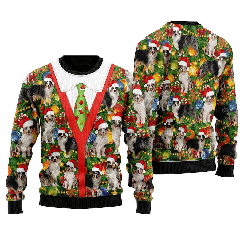 Australian Shepherd Ugly Christmas Sweater For Men & Women Christmas Gift Sweater US4439 - WeCustomit