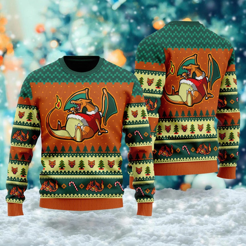 Funny Dragon Eating Candy Cane Ugly Christmas Sweater For Men & Women Christmas Gift Sweater US4487 - WeCustomit