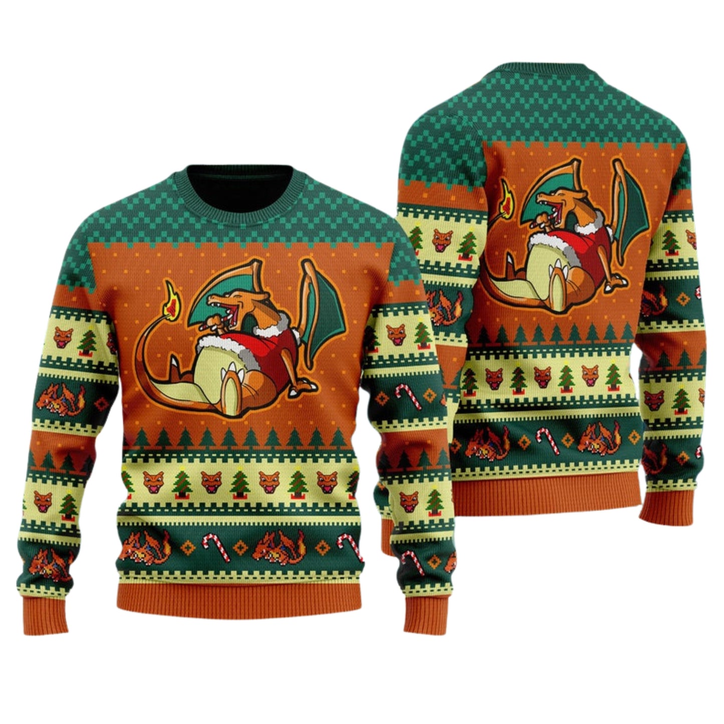 Funny Dragon Eating Candy Cane Ugly Christmas Sweater For Men & Women Christmas Gift Sweater US4487 - WeCustomit