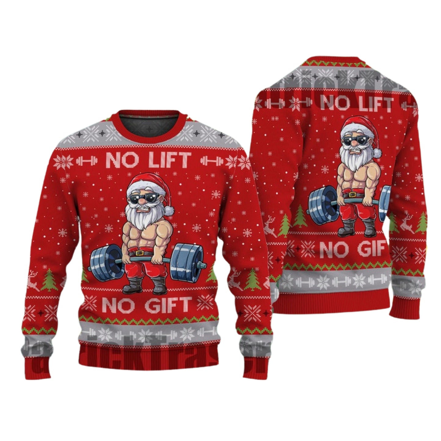 No Lift No Gift Santa Gym Lover Ugly Christmas Sweater For Men & Women Christmas Gift Sweater US4550 - WeCustomit