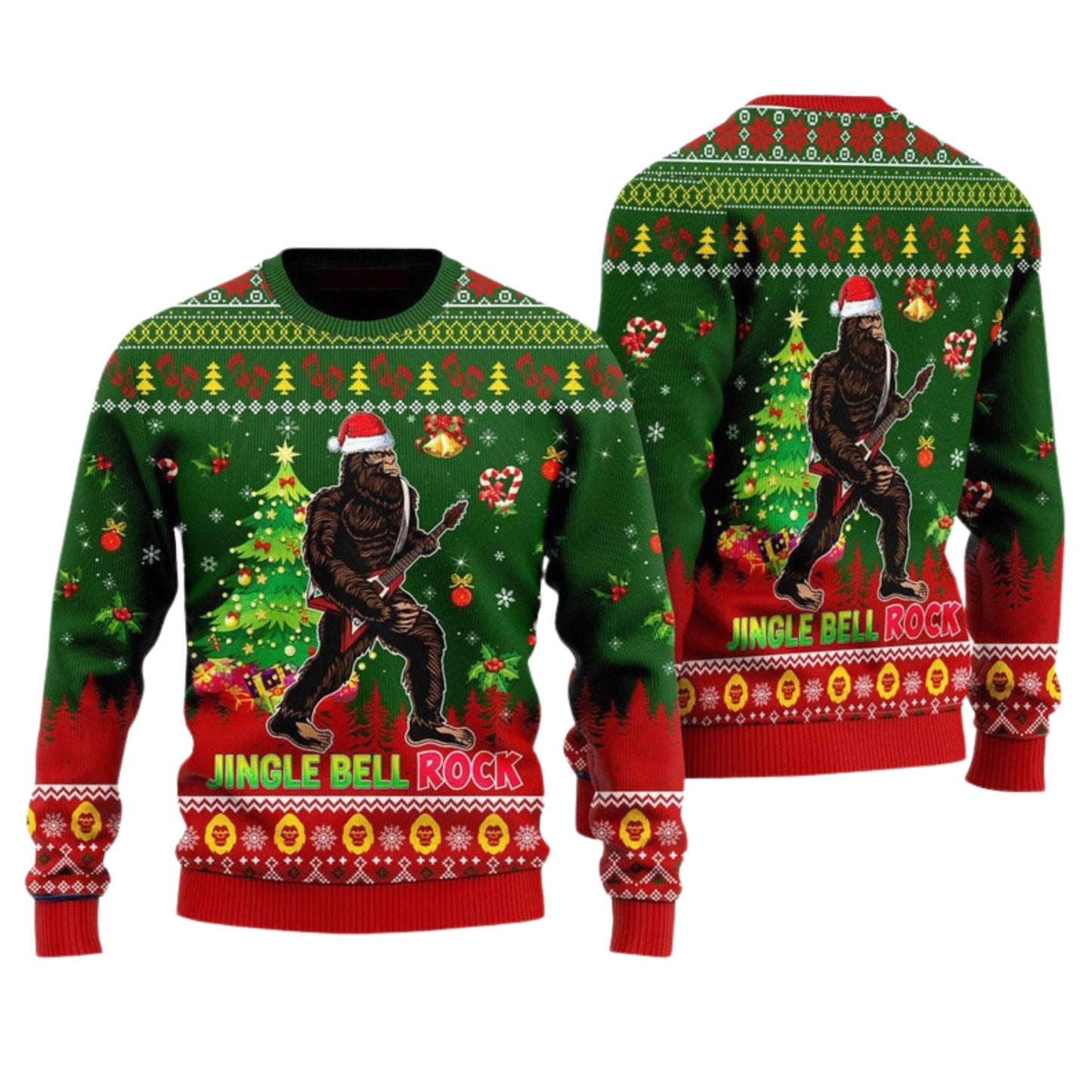 Bigfoot Playing Guitar Jingle Bell Rock Ugly Christmas Sweater For Men & Women Christmas Gift Sweater US4570 - WeCustomit