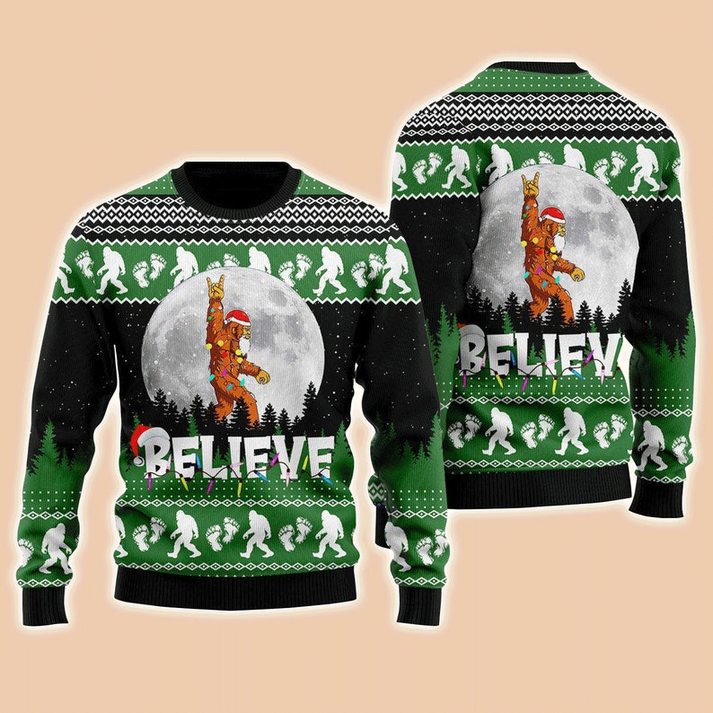 Bigfoot Believe Ugly Christmas Sweater For Men & Women Christmas Gift Sweater US4581 - WeCustomit