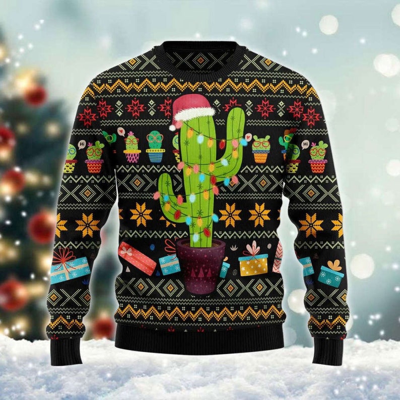 Cactus Wearing Santa Claus Hat Ugly Christmas Sweater For Men & Women Christmas Gift Sweater US4585 - WeCustomit