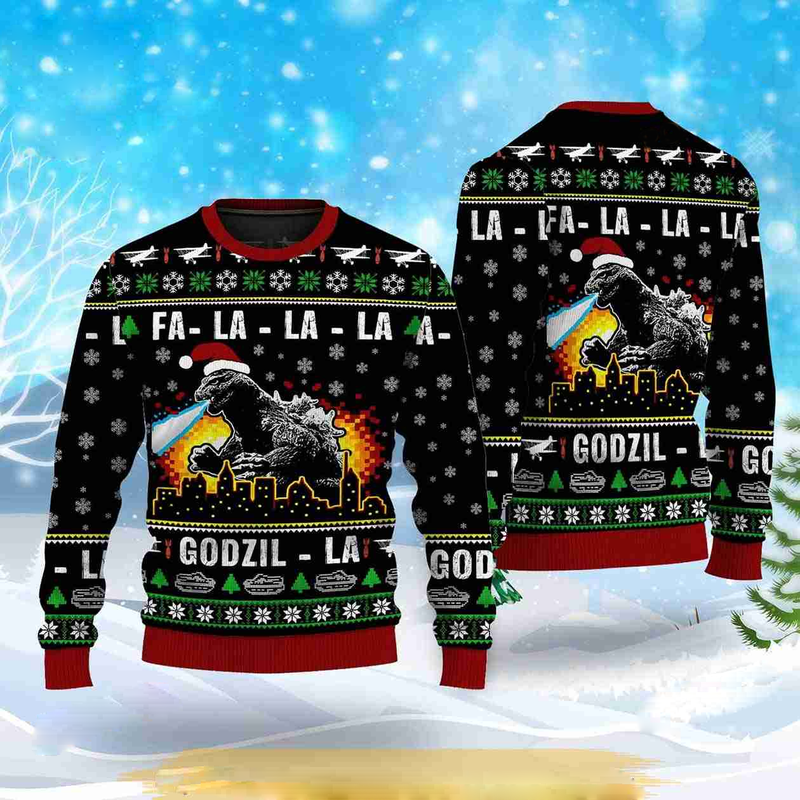 La La La Godzil-la Ugly Christmas Sweater For Men & Women Christmas Gift Sweater US4589 - WeCustomit