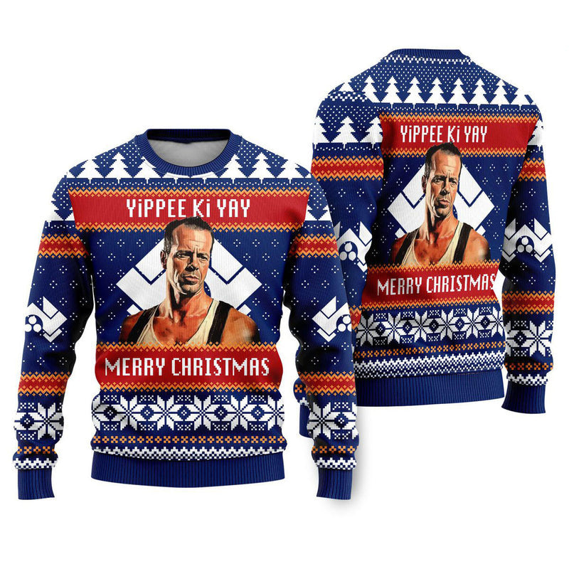 Merry Christmas Blue Nakatomi Plaza Ugly Christmas Sweater For Men & Women Christmas Gift Sweater US4610 - WeCustomit