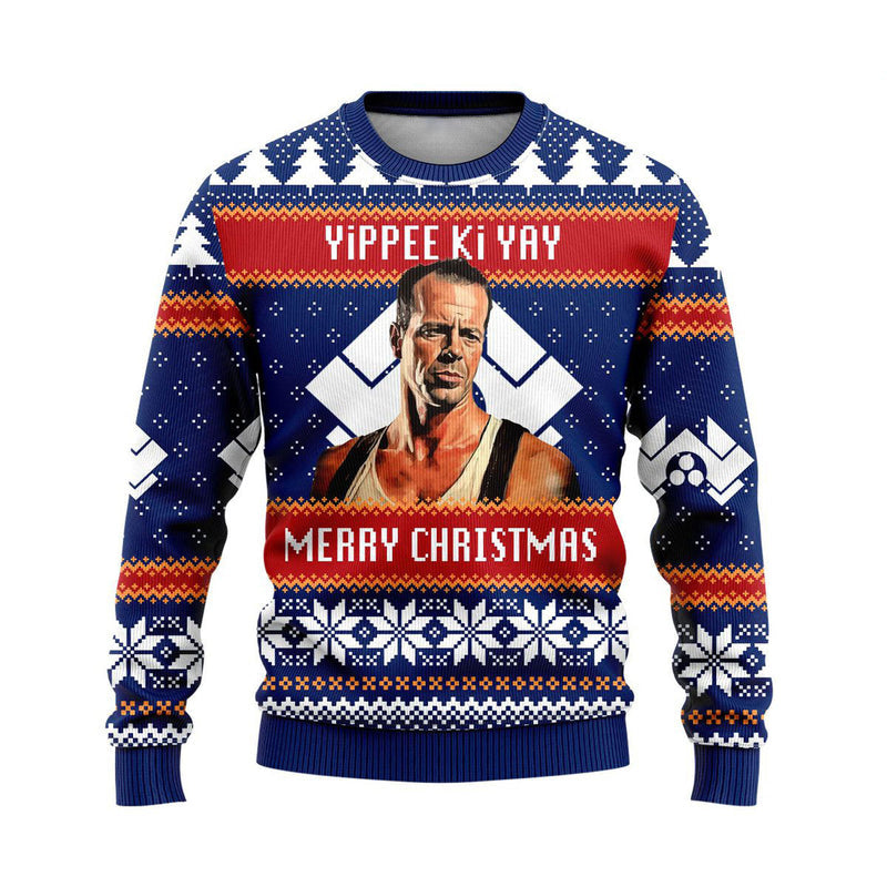 Merry Christmas Blue Nakatomi Plaza Ugly Christmas Sweater For Men & Women Christmas Gift Sweater US4610 - WeCustomit