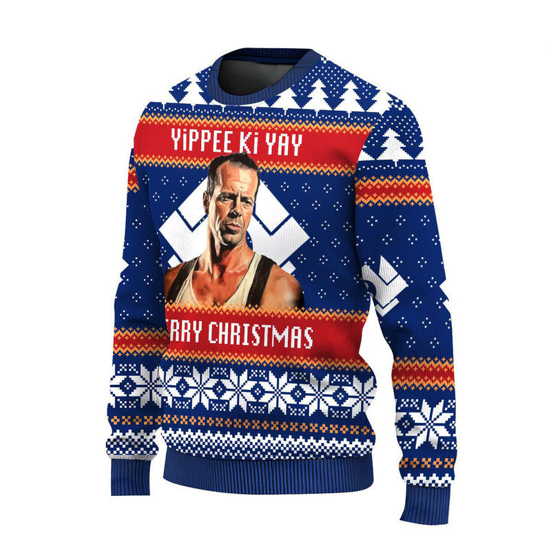 Merry Christmas Blue Nakatomi Plaza Ugly Christmas Sweater For Men & Women Christmas Gift Sweater US4610 - WeCustomit