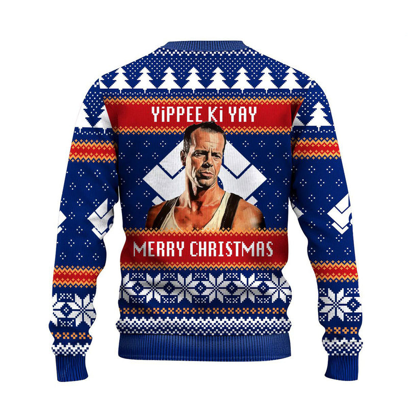 Merry Christmas Blue Nakatomi Plaza Ugly Christmas Sweater For Men & Women Christmas Gift Sweater US4610 - WeCustomit