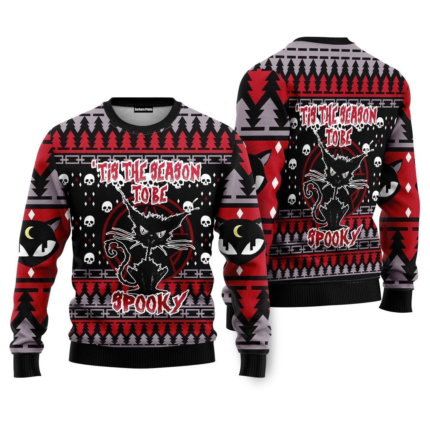 Black Cat Spooky Halloween Ugly Christmas Sweater - WeCustomit