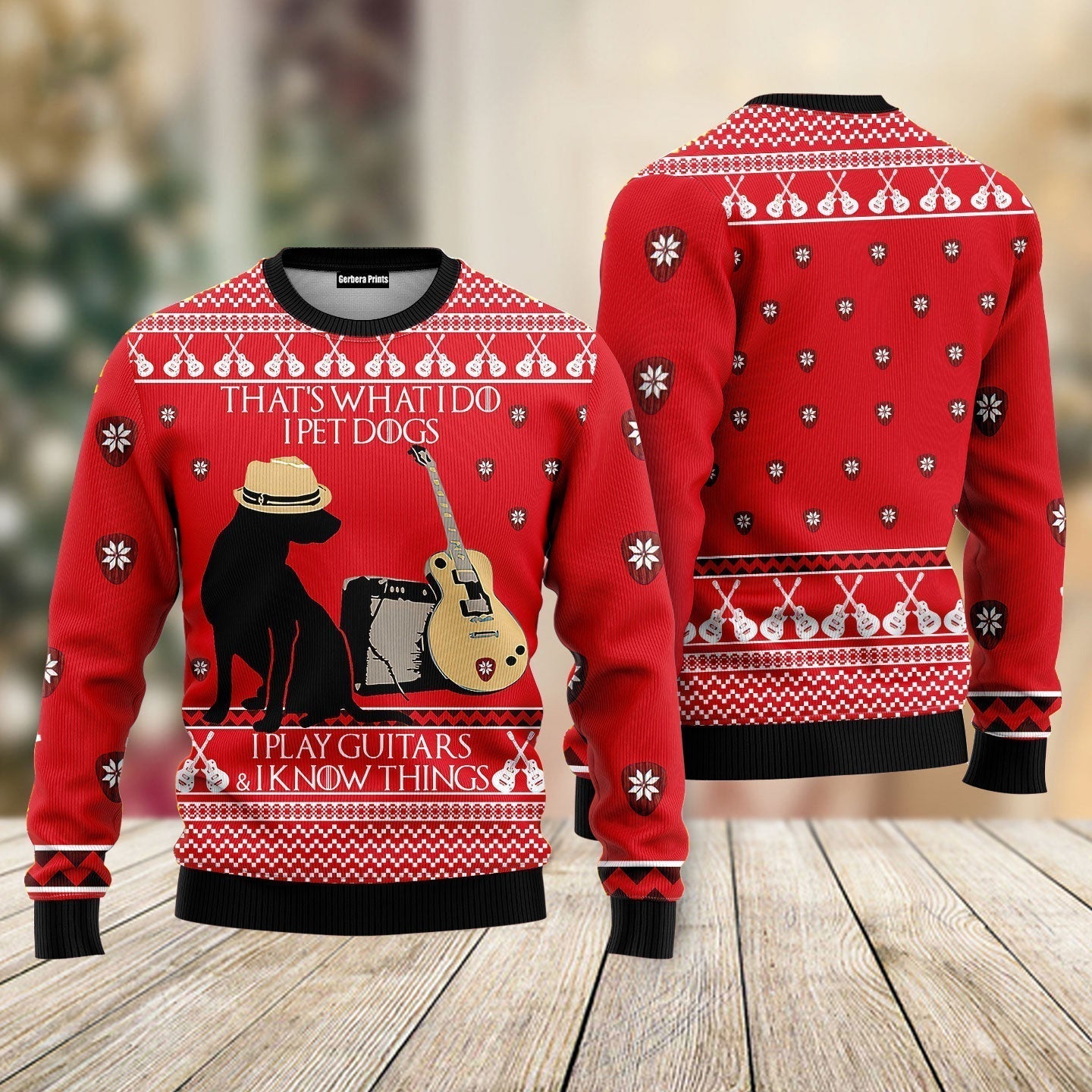 Dog Guitar Ugly Christmas Sweater - WeCustomit