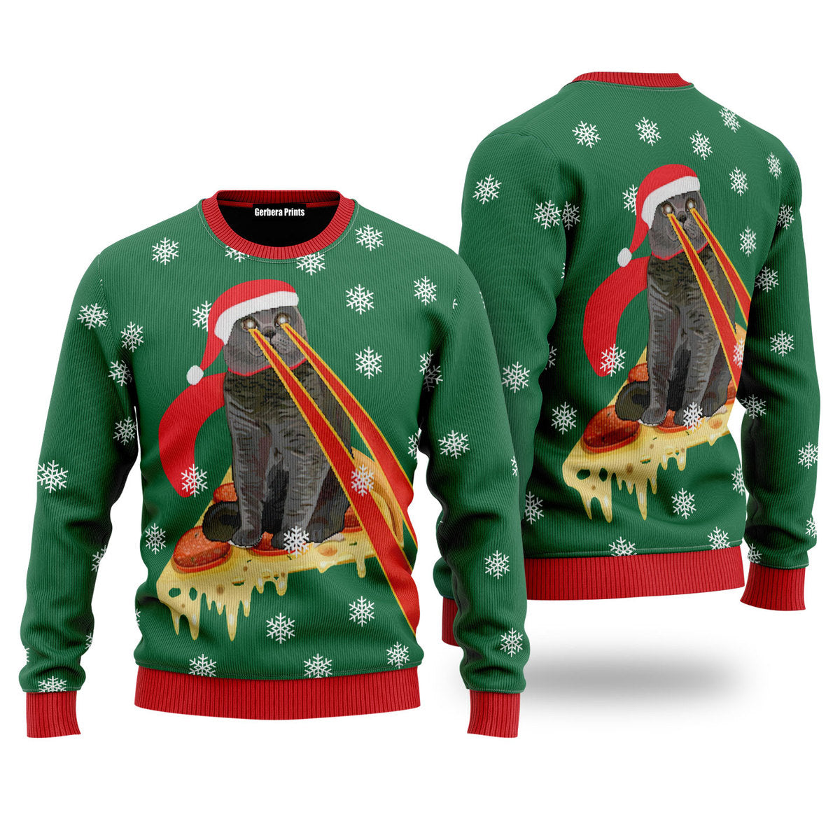 Pizza Cat With Laser Eyes Ugly Christmas Sweater - WeCustomit