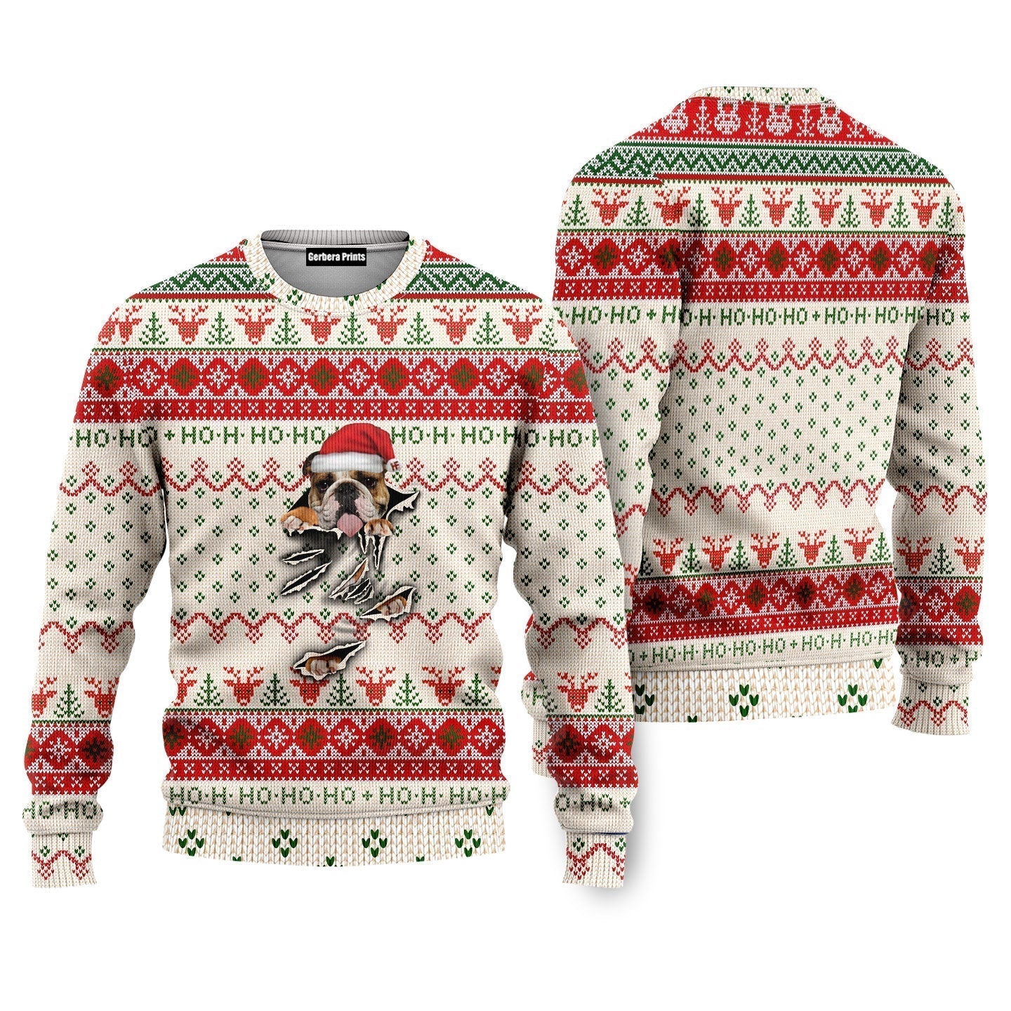 English Bulldog Scratch Ugly Christmas Sweater - WeCustomit