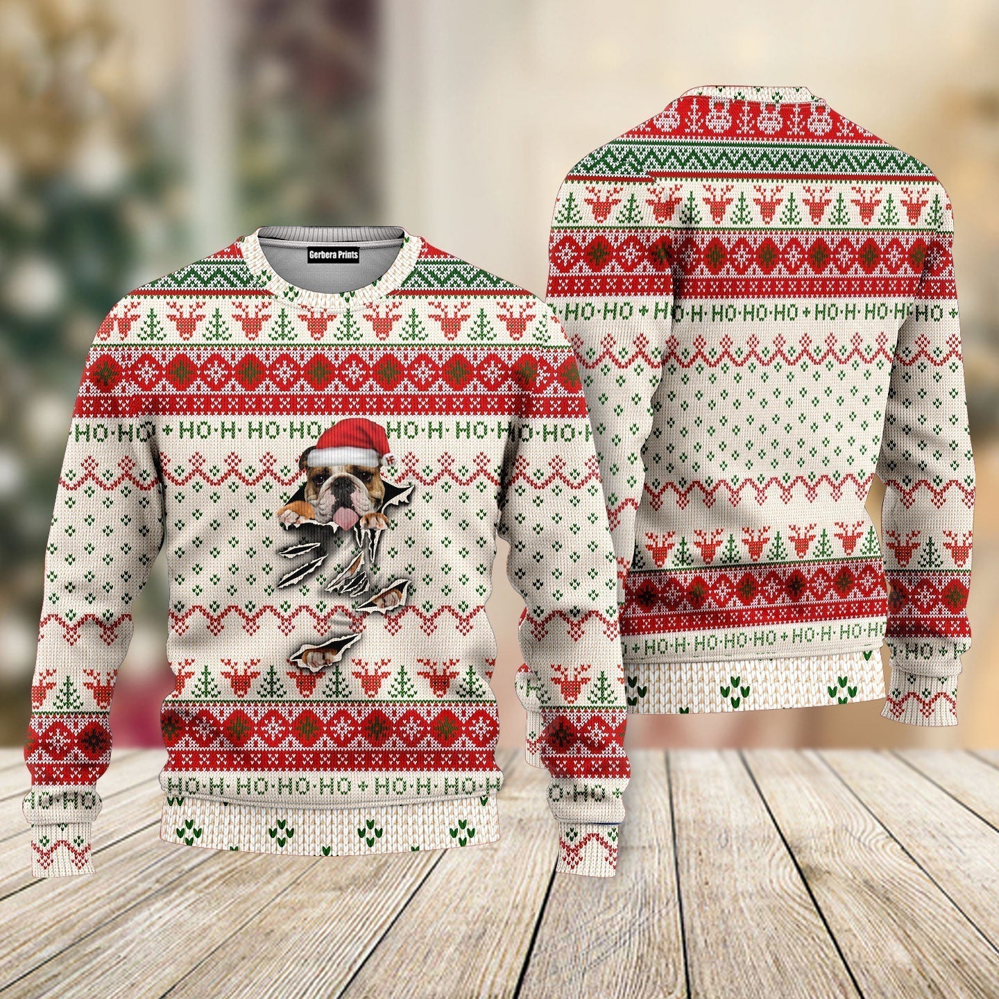 English Bulldog Scratch Ugly Christmas Sweater - WeCustomit
