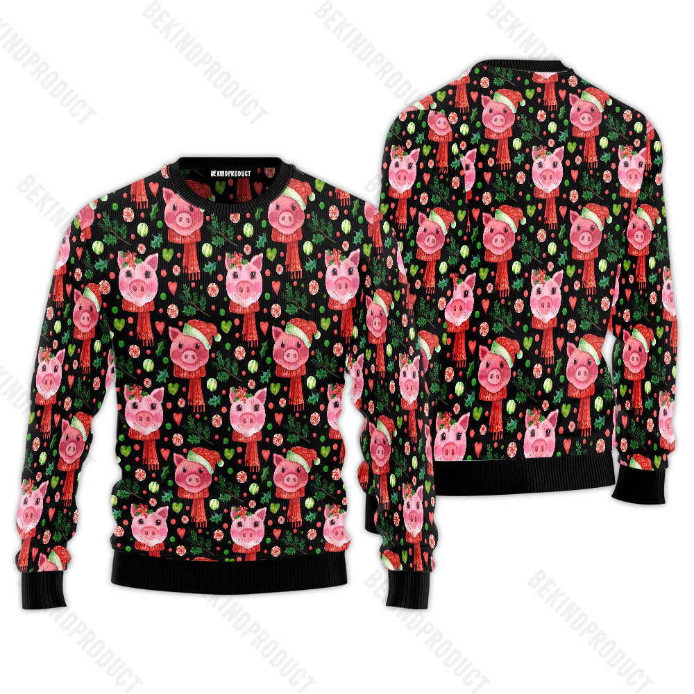 Merry Christmas Cute Pigs Pattern Ugly Christmas Sweater For Men & Women Christmas Gift Sweater USN1106 - WeCustomit