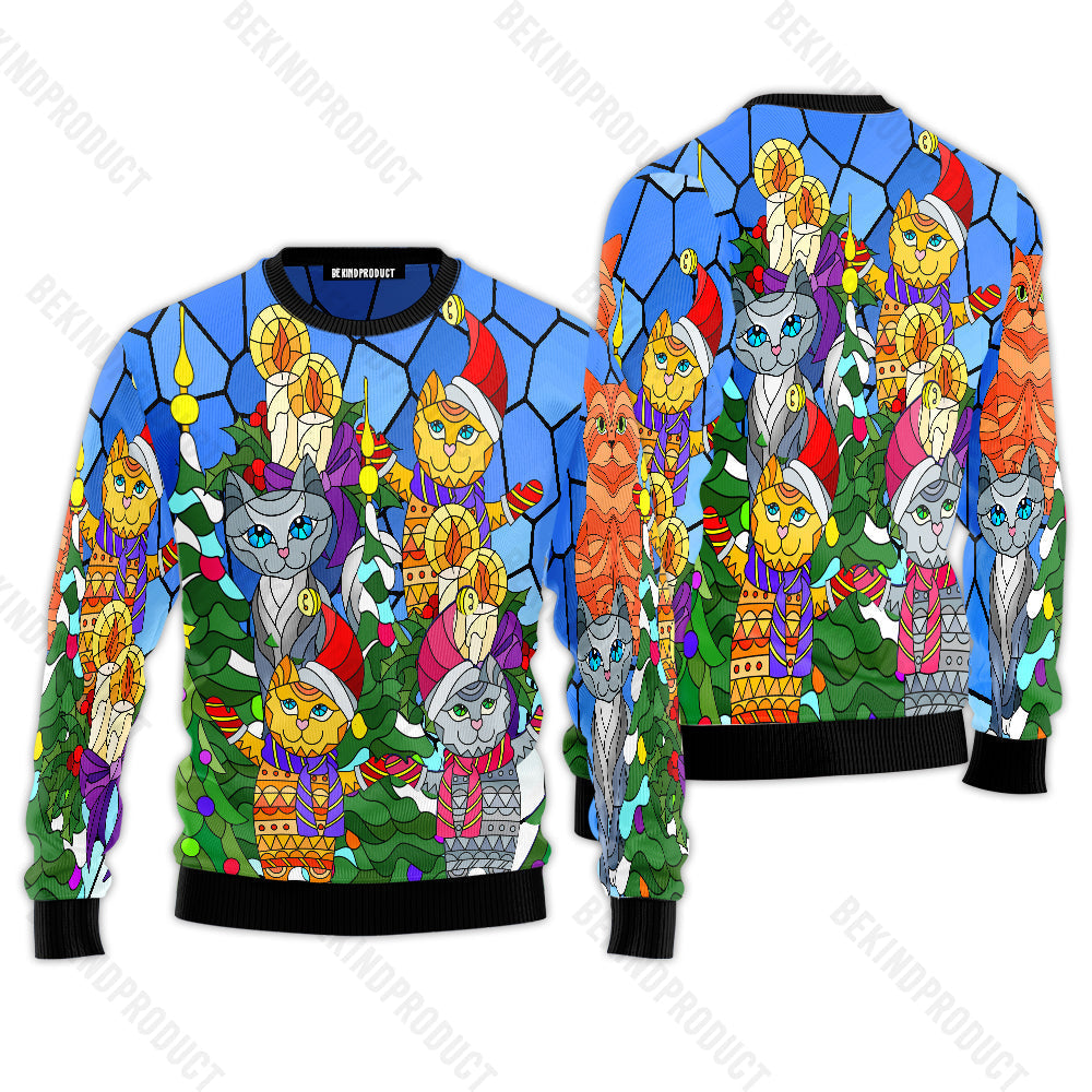 Cat Family Merry Christmas Stained Ugly Christmas Sweater For Men & Women Christmas Gift Sweater USN1108 - WeCustomit