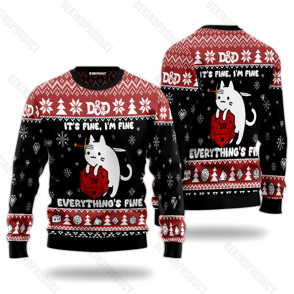 Funny Cat It's Fine I'm Fine Ugly Christmas Sweater For Men & Women Christmas Gift Sweater USN1120 - WeCustomit