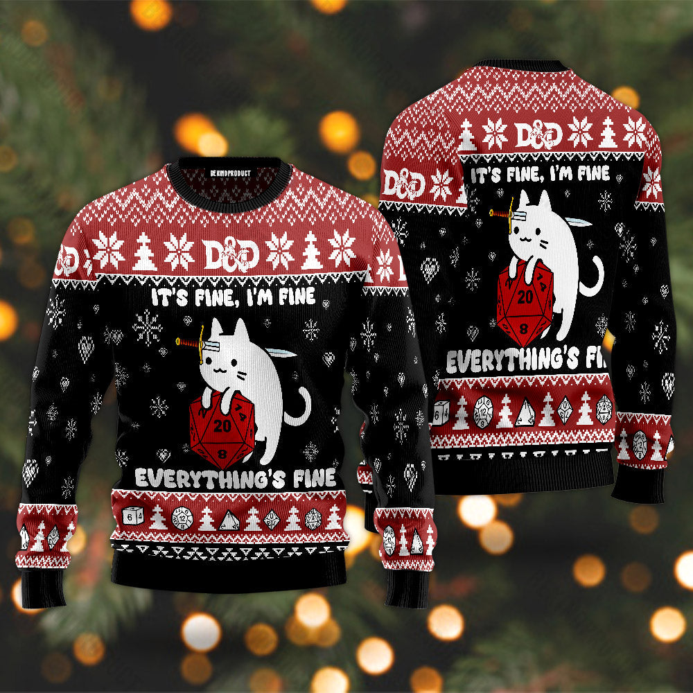 Funny Cat It's Fine I'm Fine Ugly Christmas Sweater For Men & Women Christmas Gift Sweater USN1120 - WeCustomit