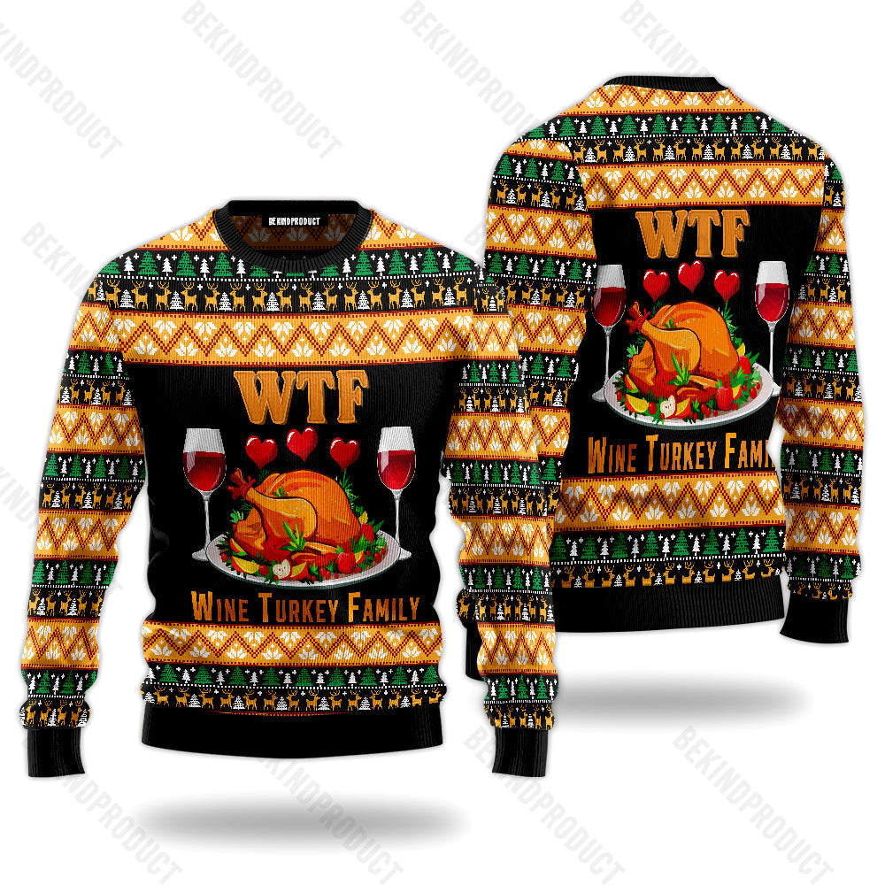 Wine Turkey Family Happy Thanksgiving Ugly Christmas Sweater For Men & Women Christmas Gift Sweater USN1121 - WeCustomit