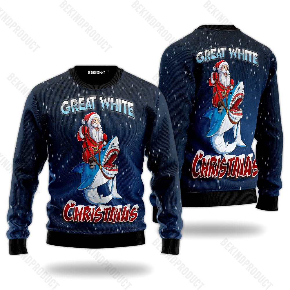 Great White Christmas Shark Ugly Christmas Sweater For Men & Women Christmas Gift Sweater USN1131 - WeCustomit