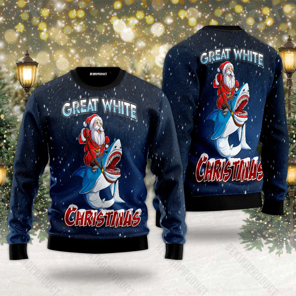 Great White Christmas Shark Ugly Christmas Sweater For Men & Women Christmas Gift Sweater USN1131 - WeCustomit