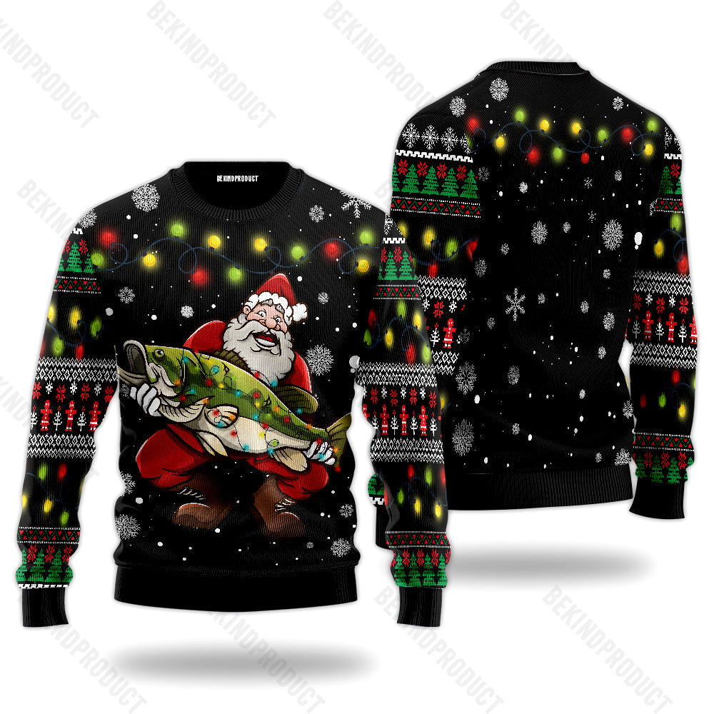 Santa Riding Bass Fish Ugly Christmas Sweater For Men & Women Christmas Gift Sweater USN1145 - WeCustomit