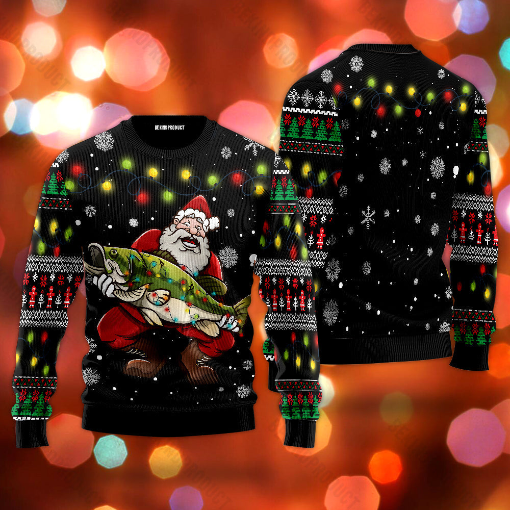 Santa Riding Bass Fish Ugly Christmas Sweater For Men & Women Christmas Gift Sweater USN1145 - WeCustomit