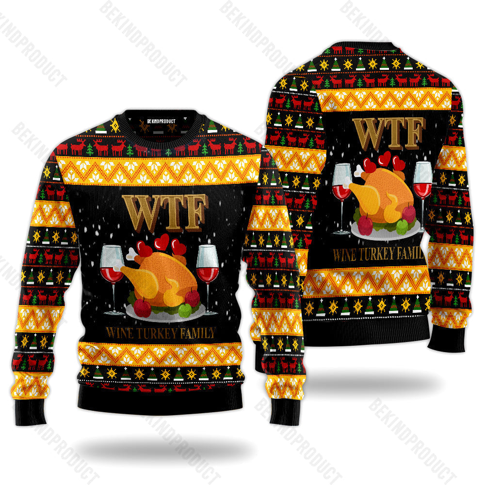 Wine Turkey Family Happy Thanksgiving Ugly Christmas Sweater For Me & Women Christmas Gift Thanksgiving Sweater USN1153 - WeCustomit