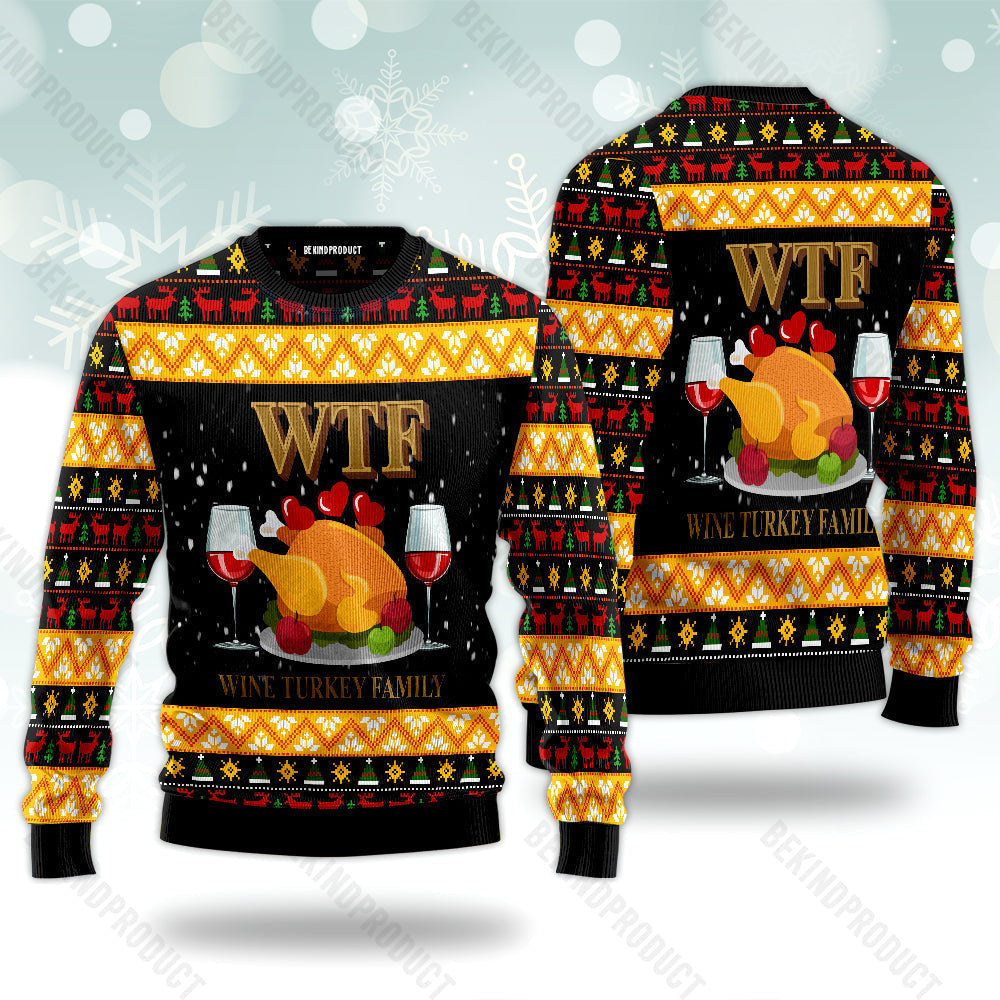 Wine Turkey Family Happy Thanksgiving Ugly Christmas Sweater For Me & Women Christmas Gift Thanksgiving Sweater USN1153 - WeCustomit