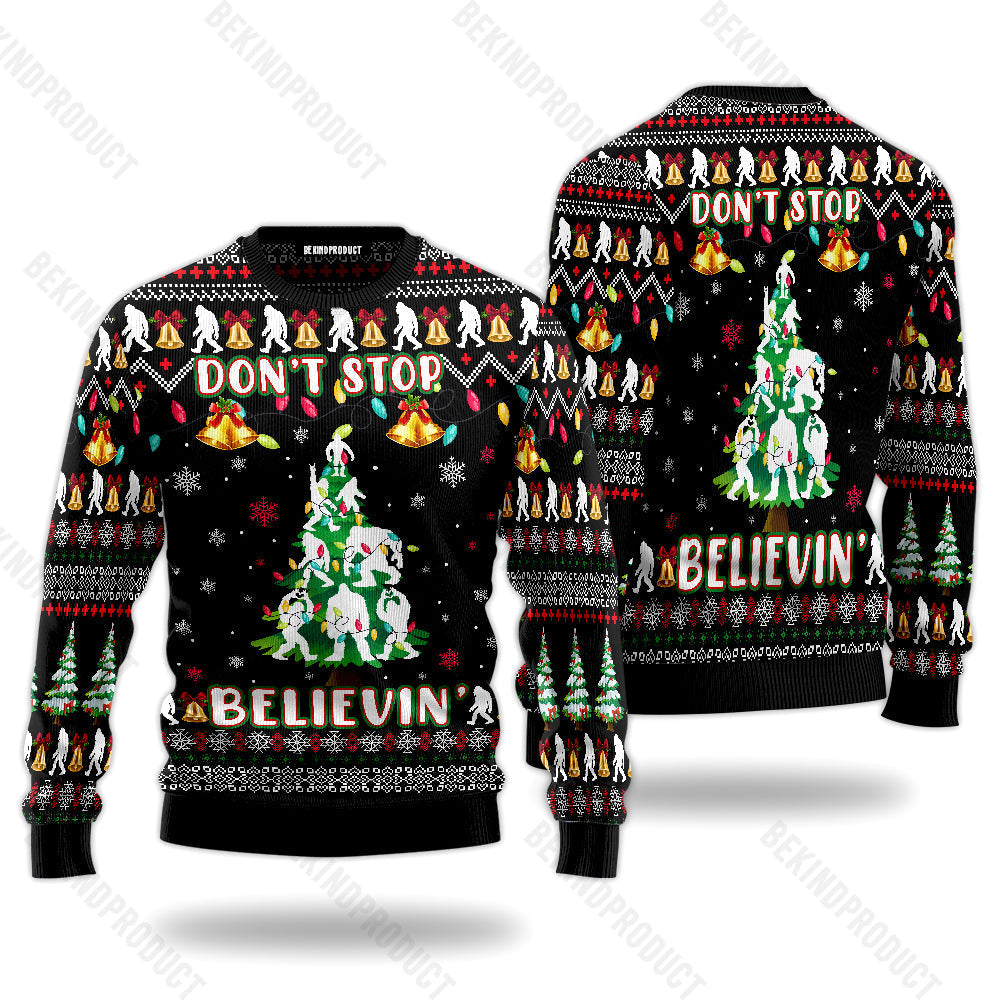 Bigfoot Xmas Dont Stop Believin Ugly Christmas Sweater For Me & Women Christmas Gift Thanksgiving Sweater USN1154 - WeCustomit