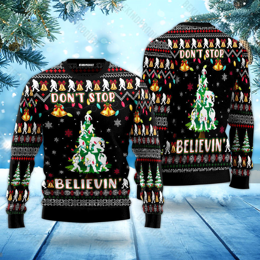 Bigfoot Xmas Dont Stop Believin Ugly Christmas Sweater For Me & Women Christmas Gift Thanksgiving Sweater USN1154 - WeCustomit