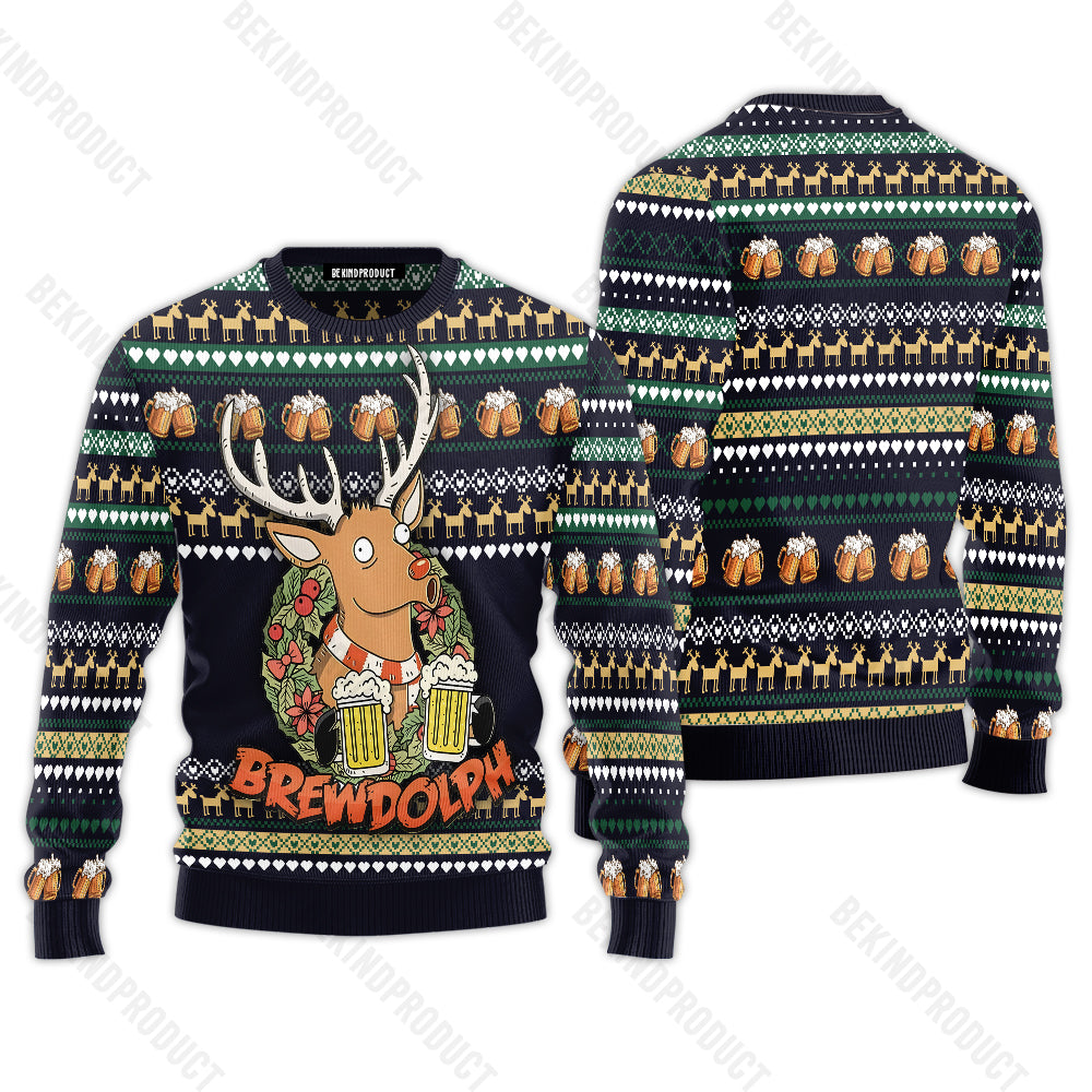 Brewdolph Reindeer Funny Ugly Christmas Sweater For Men & Women Christmas Gift Sweater USN2005 - WeCustomit
