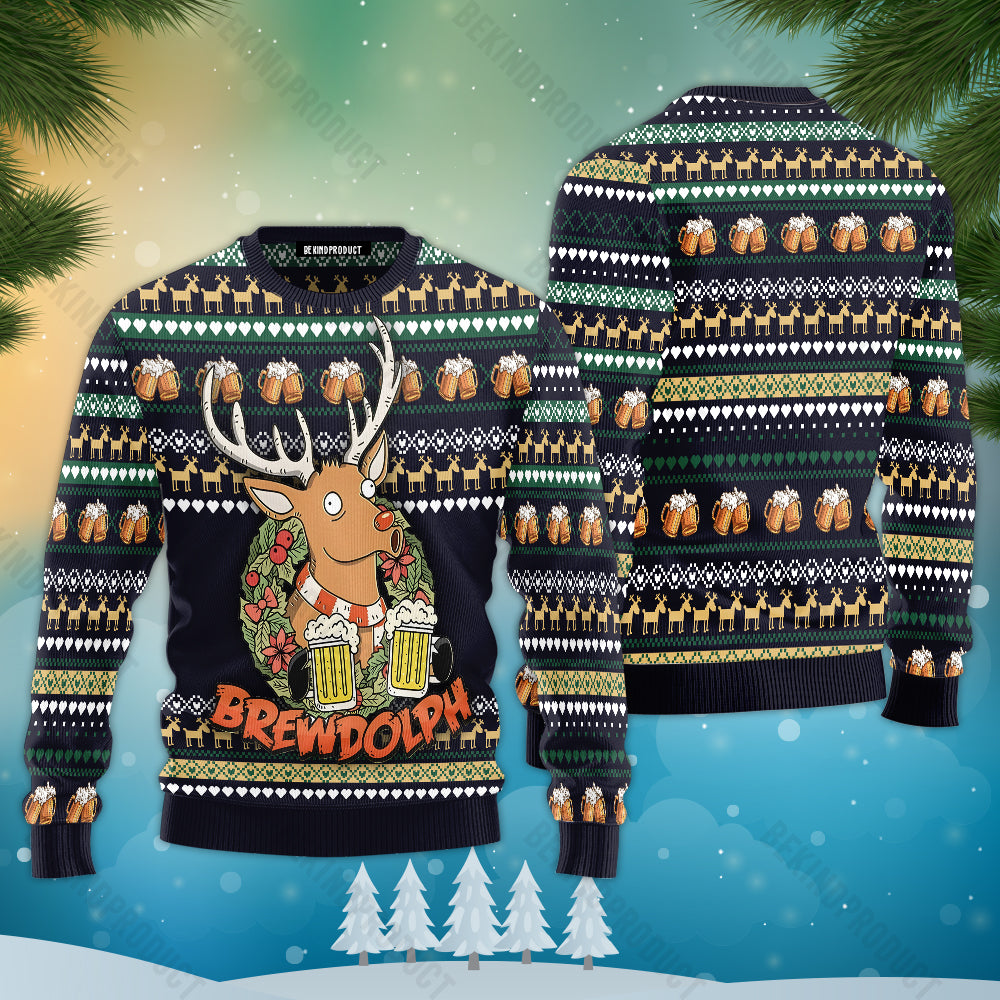 Brewdolph Reindeer Funny Ugly Christmas Sweater For Men & Women Christmas Gift Sweater USN2005 - WeCustomit