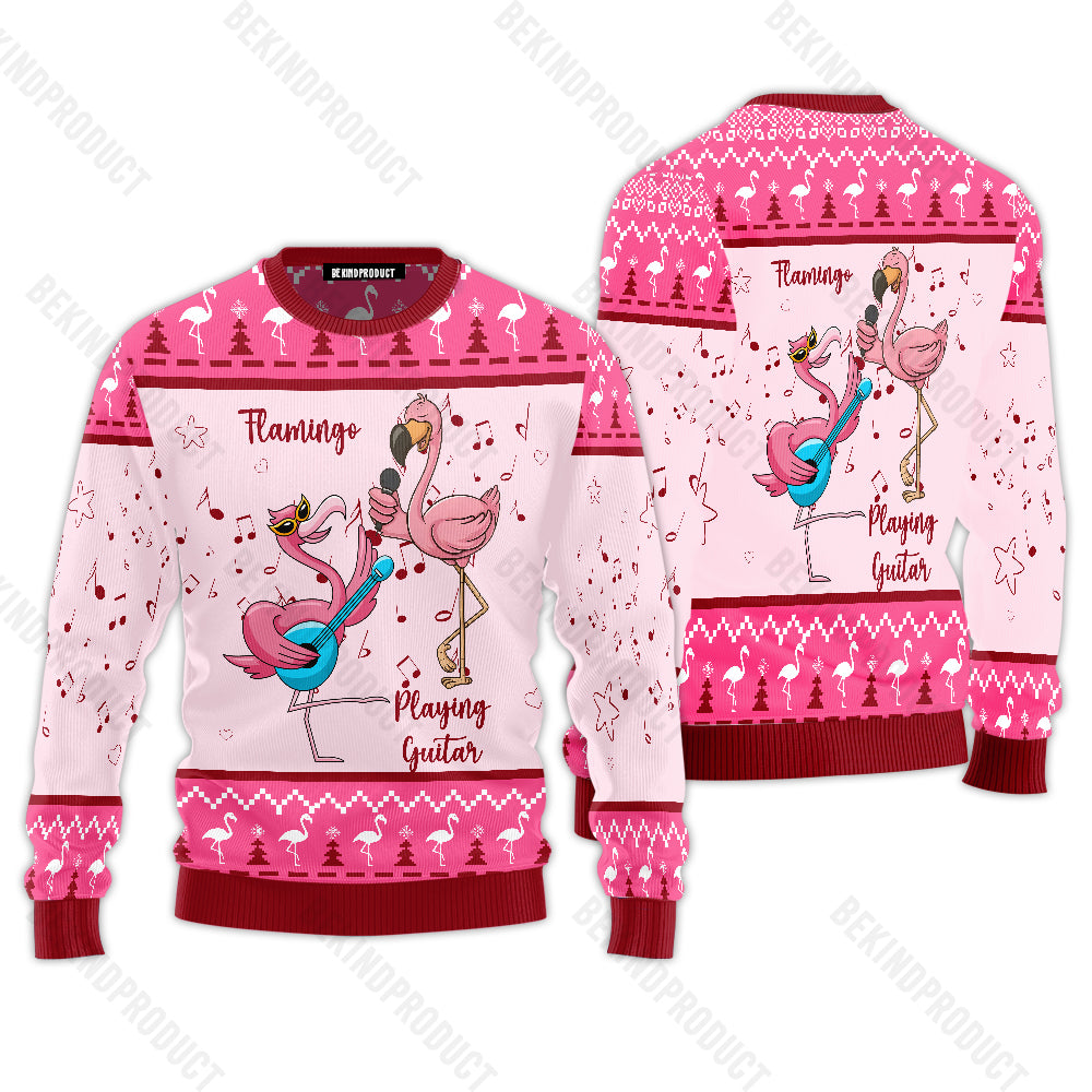 Funny Flamingo Dancing And Playing Guitar Ugly Christmas Sweater For Men & Women Christmas Gift Sweater USN2007 - WeCustomit