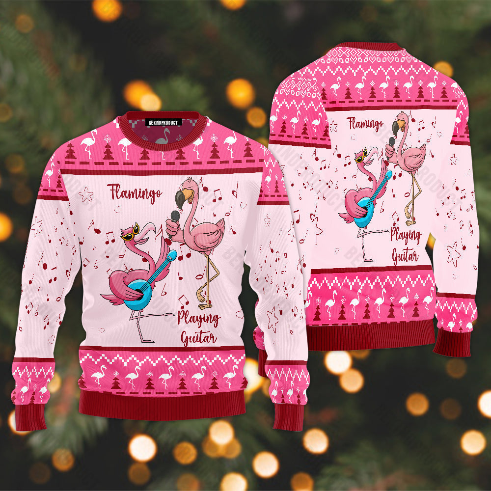 Funny Flamingo Dancing And Playing Guitar Ugly Christmas Sweater For Men & Women Christmas Gift Sweater USN2007 - WeCustomit