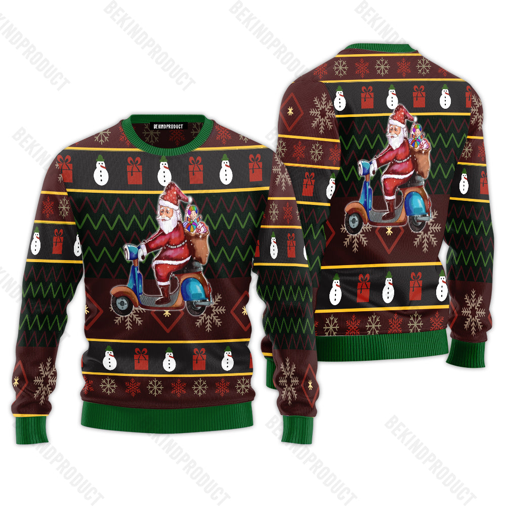 Christmas Santa Claus On Riding A Scooter Ugly Christmas Sweater For Men & Women Christmas Gift Sweater USN2010 - WeCustomit