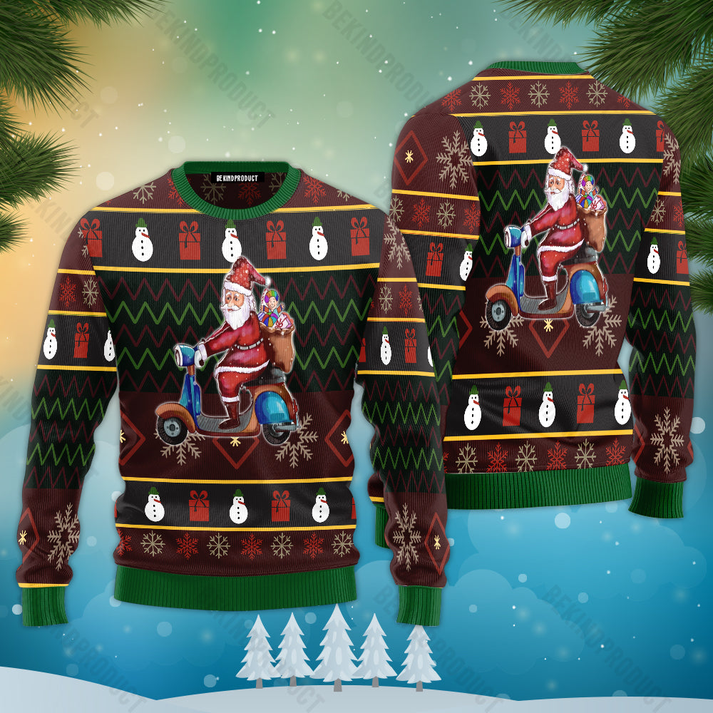 Christmas Santa Claus On Riding A Scooter Ugly Christmas Sweater For Men & Women Christmas Gift Sweater USN2010 - WeCustomit