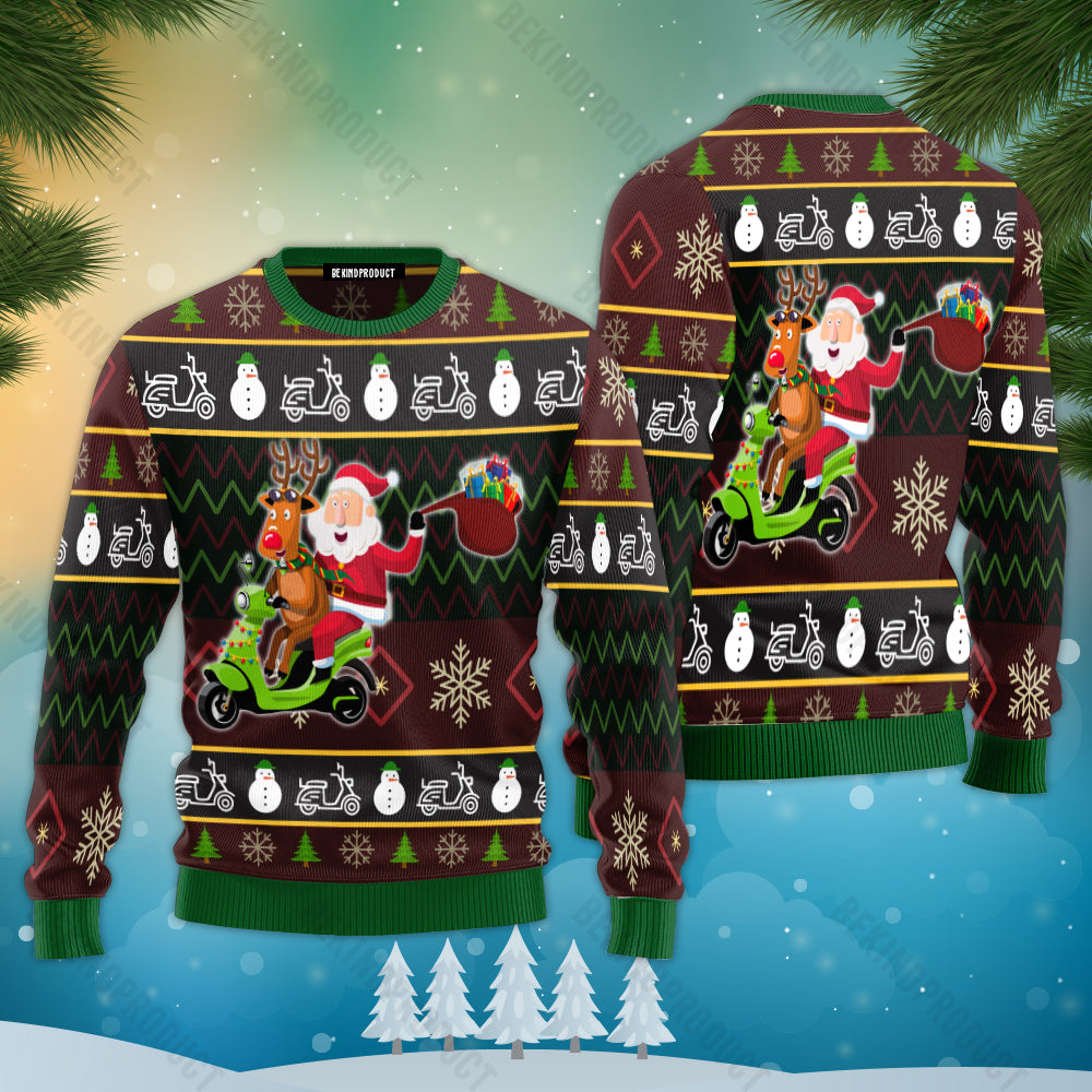 Santa Claus And Reindeer Drives A Motorcycle Ugly Christmas Sweater For Men & Women Christmas Gift Sweater USN2011 - WeCustomit