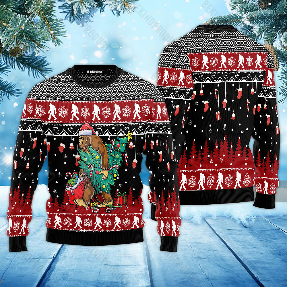 Bigfoot Christmas Tree Lights Ugly Christmas Sweater For Men & Women Christmas Gift Sweater USN2015 - WeCustomit