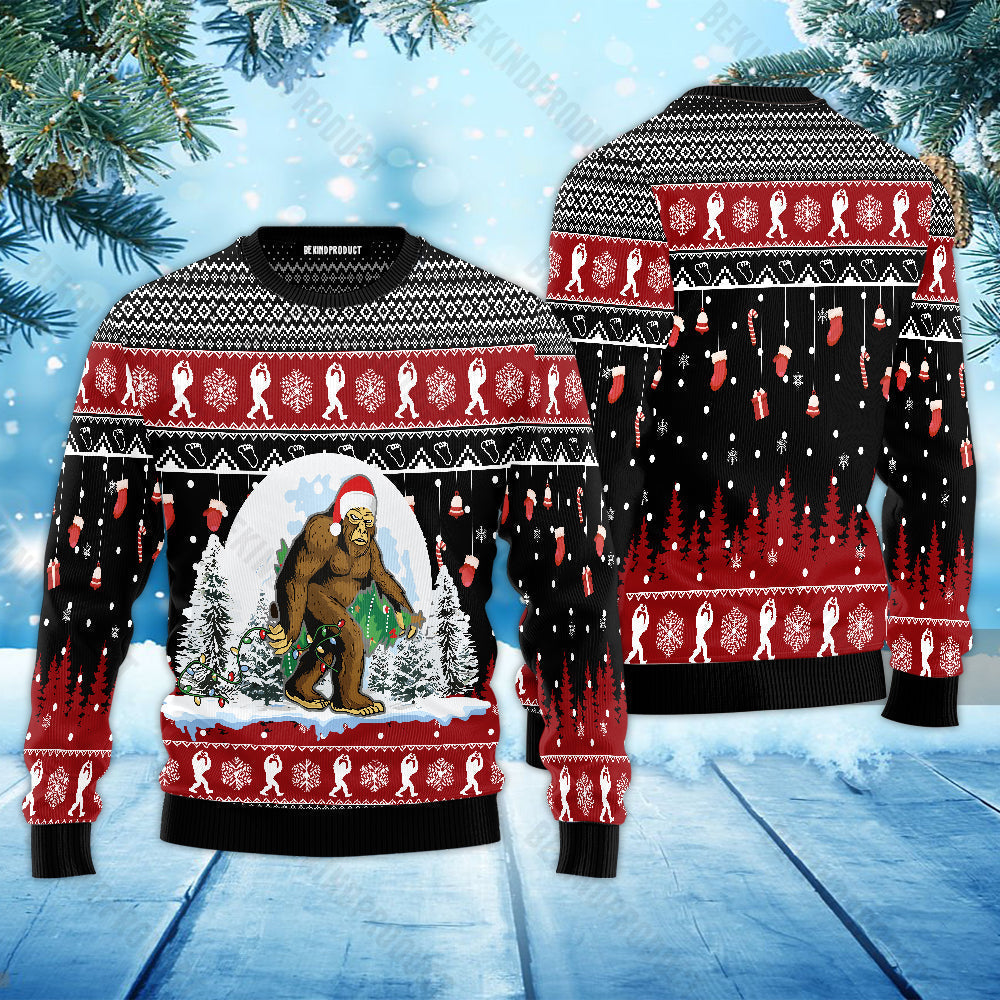 Santa Bigfoot Christmas Tree Ugly Christmas Sweater For Men & Women Christmas Gift Sweater USN2016 - WeCustomit