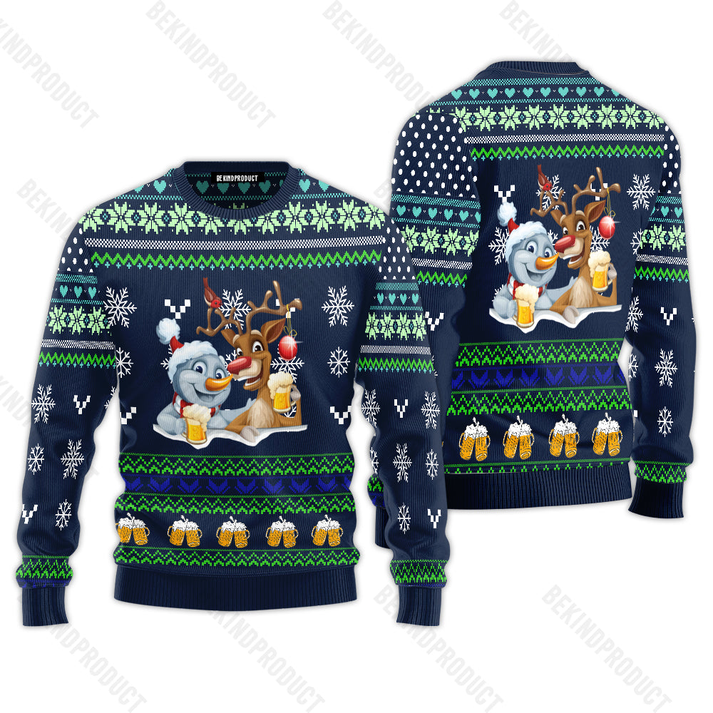 Christmas Reindeer And Snowman Ugly Christmas Sweater For Men & Women Christmas Gift Sweater USN2018 - WeCustomit