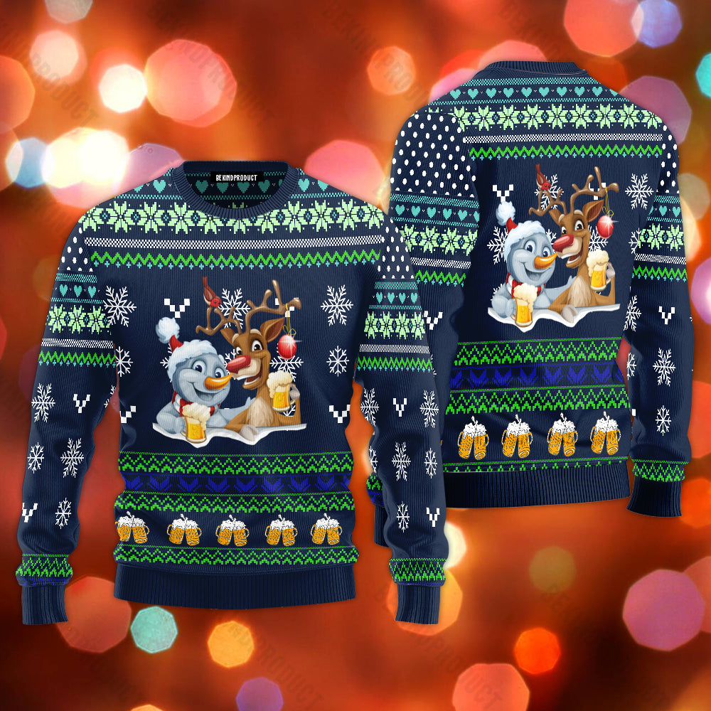 Christmas Reindeer And Snowman Ugly Christmas Sweater For Men & Women Christmas Gift Sweater USN2018 - WeCustomit