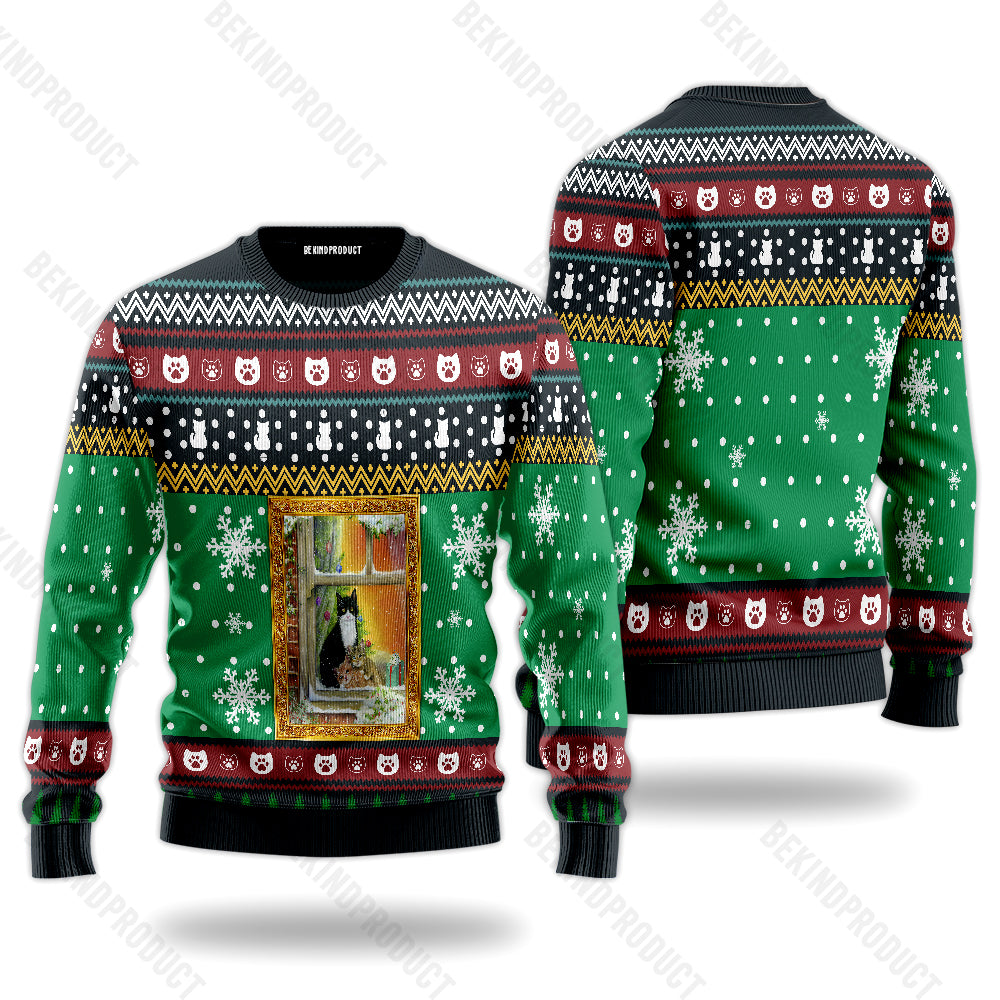 Christmas Window Cats Ugly Christmas Sweater For Men & Women Christmas Gift Sweater USN2019 - WeCustomit