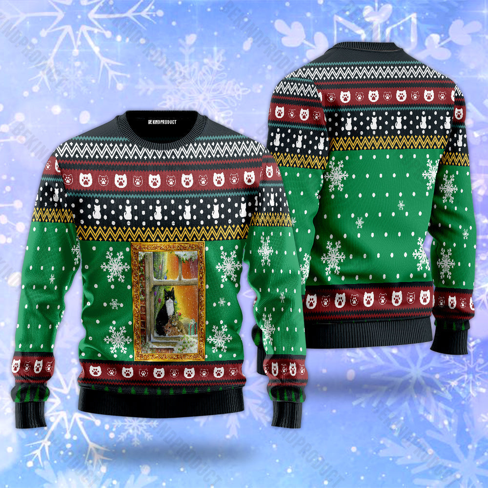 Christmas Window Cat Ugly Christmas Sweater For Men & Women Christmas Gift Sweater USN2020 - WeCustomit