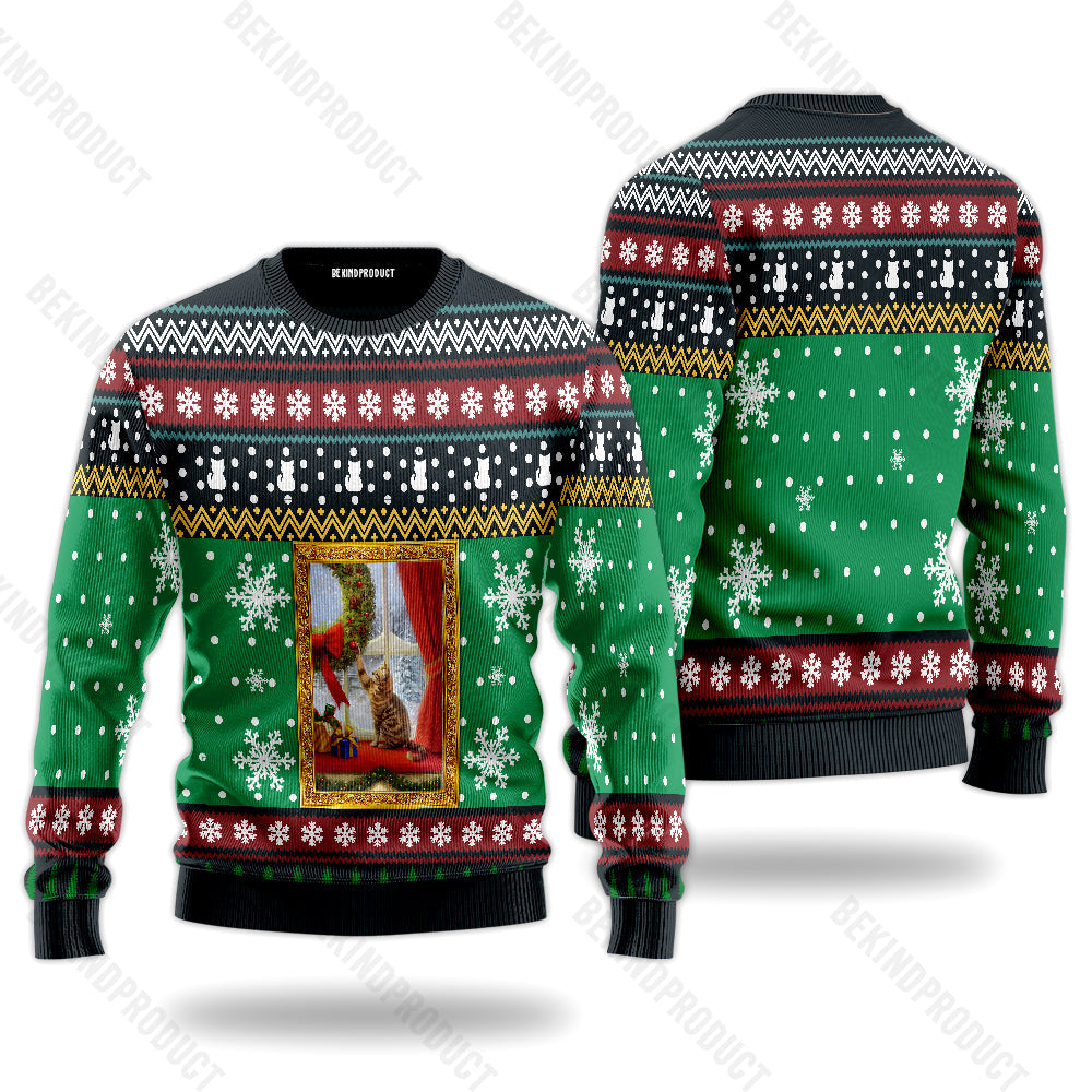 Christmas Window Cat Ugly Christmas Sweater For Men & Women Christmas Gift Sweater USN2020 - WeCustomit