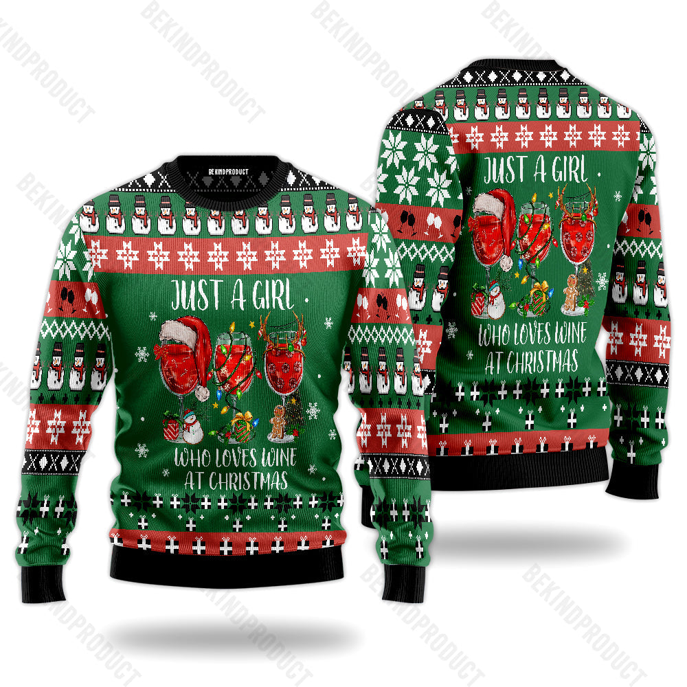 Just A Girl Who Loves Wine At Christmas Ugly Christmas Sweater For Men & Women Christmas Gift Sweater USN2028 - WeCustomit