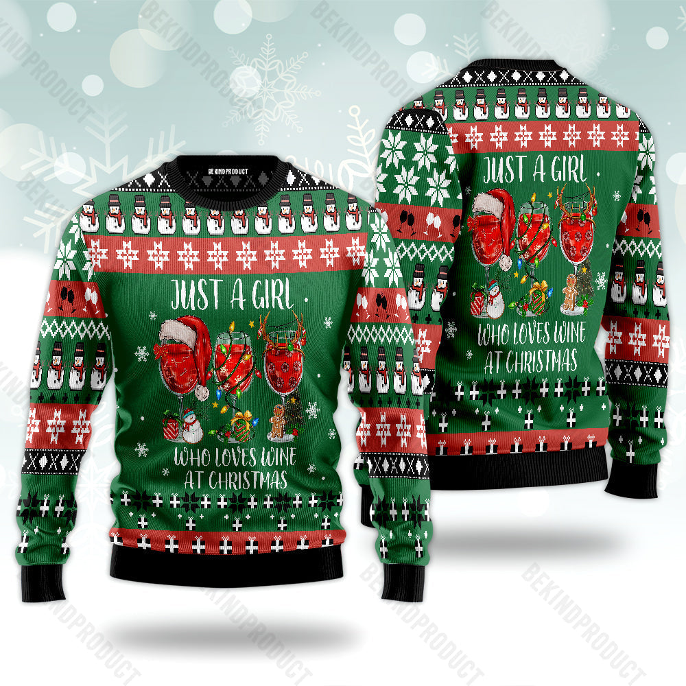 Just A Girl Who Loves Wine At Christmas Ugly Christmas Sweater For Men & Women Christmas Gift Sweater USN2028 - WeCustomit