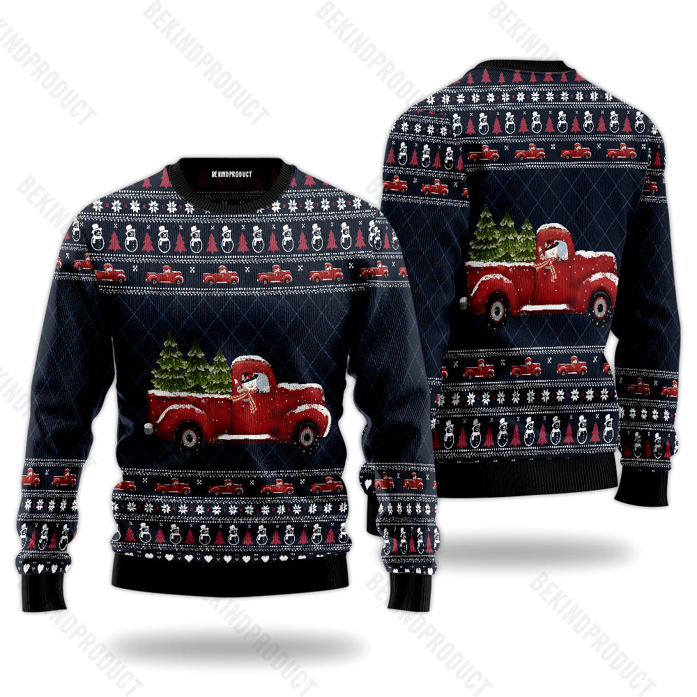 Christmas Red Truck With Snowman Ugly Christmas Sweater For Men & Women Christmas Gift Sweater USN2036 - WeCustomit