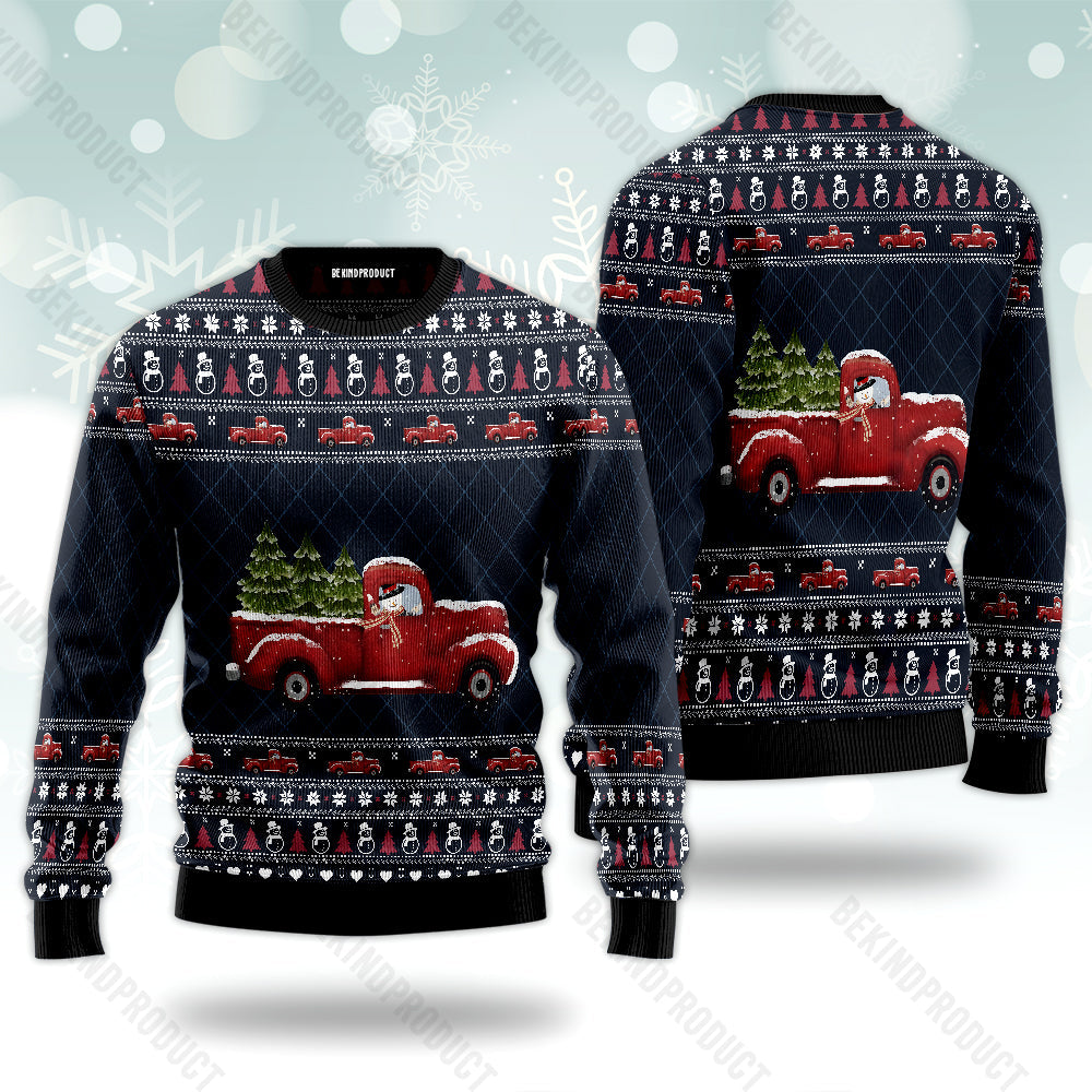 Christmas Red Truck With Snowman Ugly Christmas Sweater For Men & Women Christmas Gift Sweater USN2036 - WeCustomit