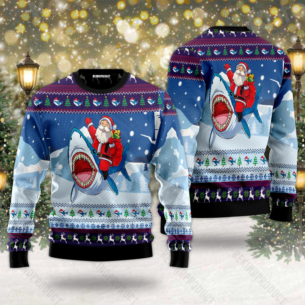 Santa Shark Funny Christmas Ugly Christmas Sweater For Men & Women Christmas Gift Sweater USN2039 - WeCustomit