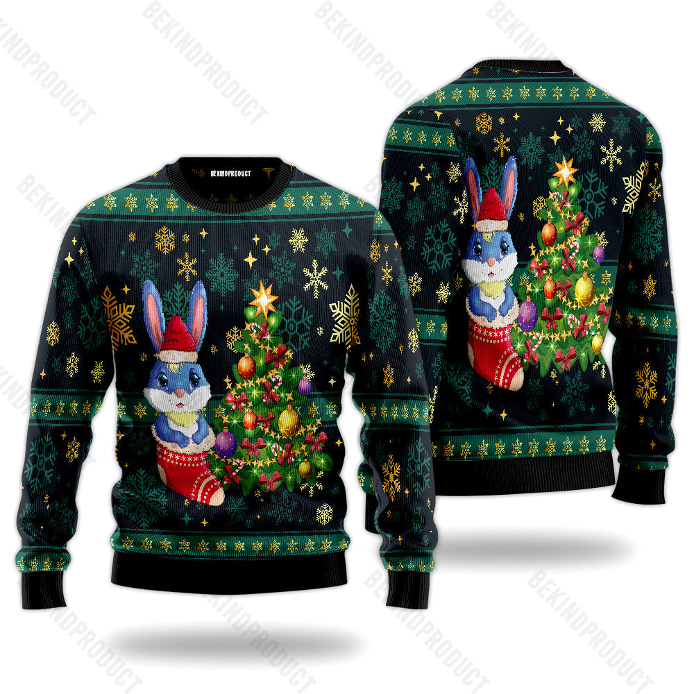 Cute Cartoon Rabbit In A Santa Hat Ugly Christmas Sweater For Men & Women Christmas Gift Sweater USN2042 - WeCustomit